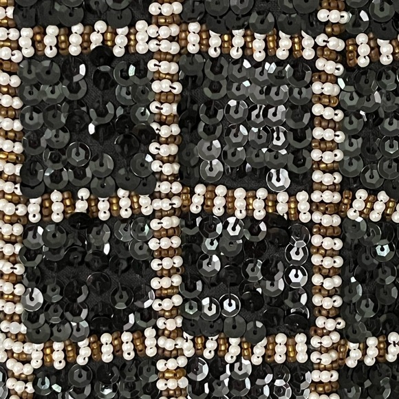 Vintage Theo 90’s Black/Gold/Pearl Checkered Print Sequin Beaded Vest Size M - Picture 4 of 12